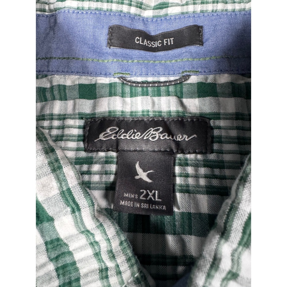 Lot of 2 Eddie Bauer Button Down Shirts Men 2XL Green Plaid Gray Good Short Slv - Picture 3 of 16